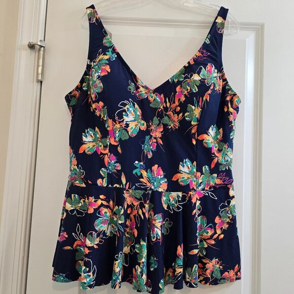 Sea Angel Navy Peplum Tankini with Tropical Floral Print - Picture 3 of 7
